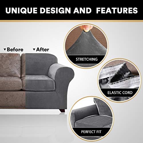 PrinceDeco Velvet Sofa Slipcover 3 Piece for 2 Cushion Couch
