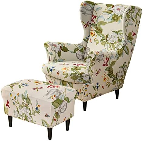 HAOYONG Stretch Wing Chair Cover Set with Ottoman