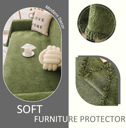 VClife Olive Green Chenille Sofa Slipcover with Tassel
