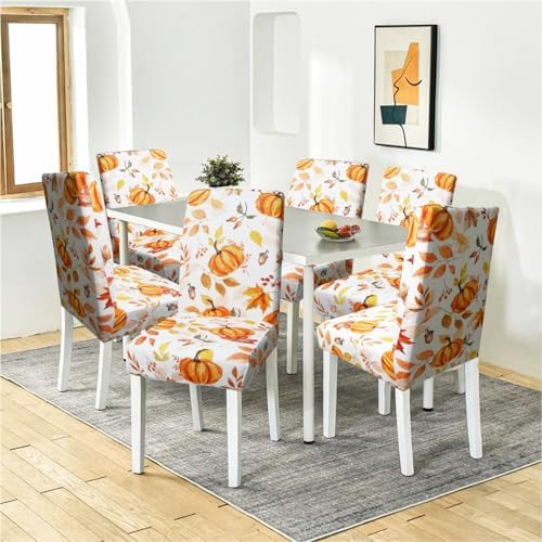 Fall Thanksgiving Chair Covers Set of 6 with Pumpkins and Maple Leaves