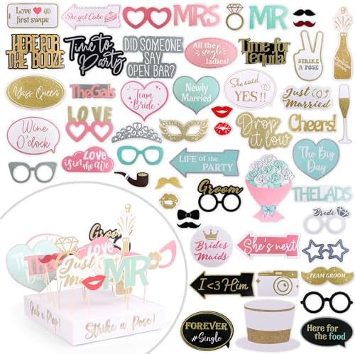 Soul Shift 60PCS Pastel Wedding Photo Booth Props - Ready to Use