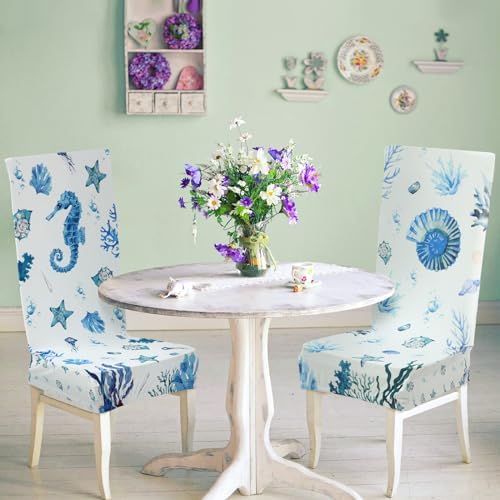 6 Pcs Coastal Chair Covers with Ocean Designs