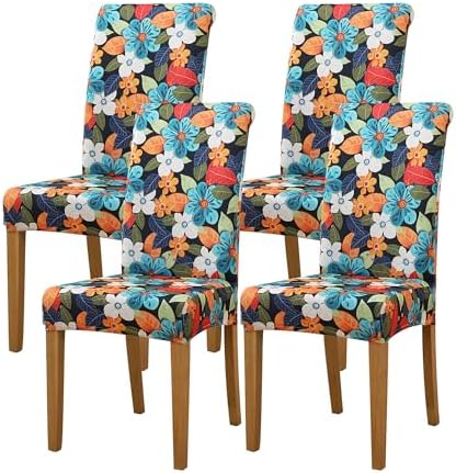 EVOLLER Stretch Floral Dining Chair Covers Set of 4 Washable