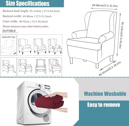 Stretch Wingback Chair Slipcovers 2-Piece Universal Fit