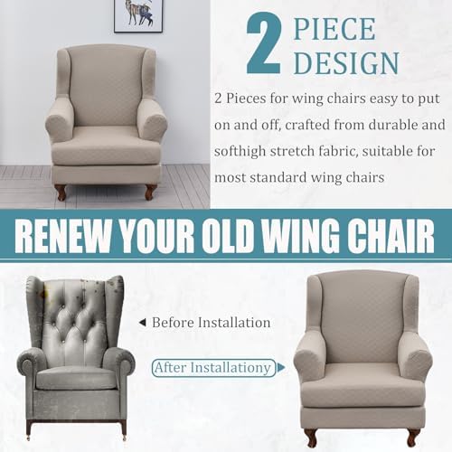 Wingback Chair Covers 2 Piece - Stretch Slipcovers for Armchair Protection