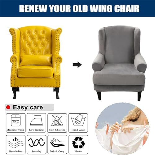 Pink Wingback Chair Covers with Arms for Deluxe Plush Armchair