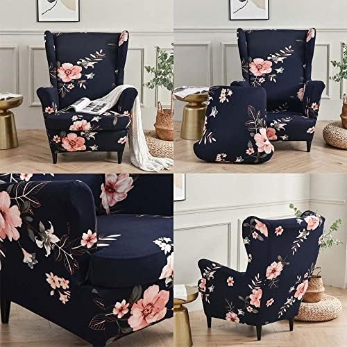 2 Piece Wingback Chair Slipcover with Matching Ottoman Cover