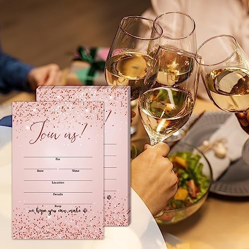 Set of 25 Rose Gold Invitations with Envelopes
