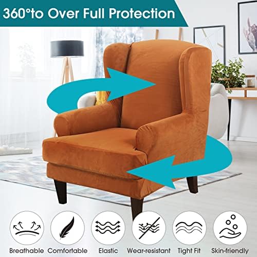 TOPCHANCES 2 Piece Wingback Chair Slipcover with Elastic Bottom