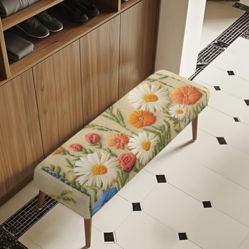 Floral Dining Bench Cover with Elastic Slip Resistant Material