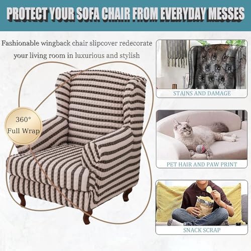 Wingback Chair Slipcovers Dual-Tone 2 Piece Set 1