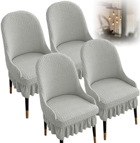 Stretch Print Wingback Side Chair Slipcover Set of 4 Light Grey