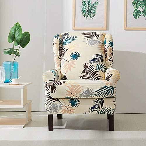 Wingback Chair Slipcovers 2Pcs Set Stretchy Universal Machine Washable Beige