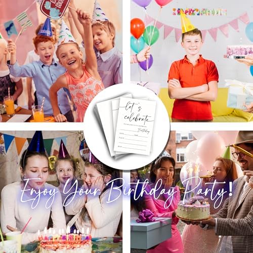 Lets Celebrate Birthday Invitations Minimalist White Theme for Boys Girls