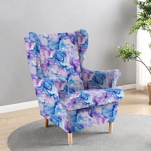 Chickwin Stretch Wingback Chair Slipcover in Blue Purple