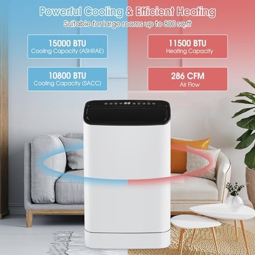 KOTEK 15000 BTU Portable AC with Heat for 800 SqFt Room