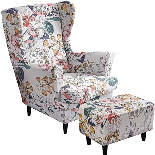 Fibita Wingback Chair and Ottoman Slipcover Set 1