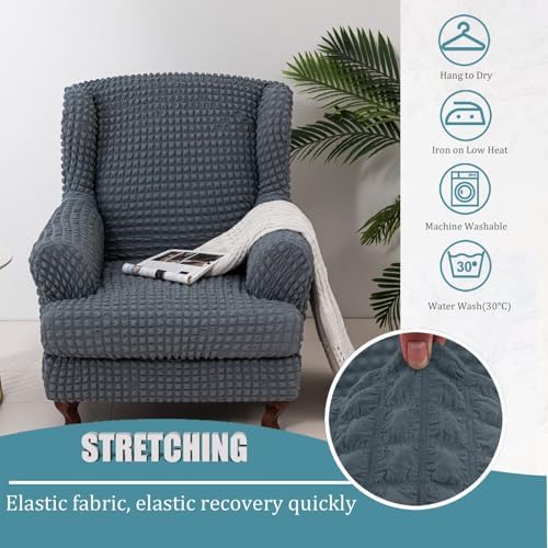 Wingback Chair Cover Slipcovers 2 Piece - Stretch Fit with Spandex