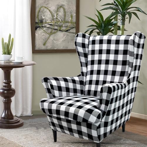 Chickwin Stretch Wingback Chair Slipcover Black White
