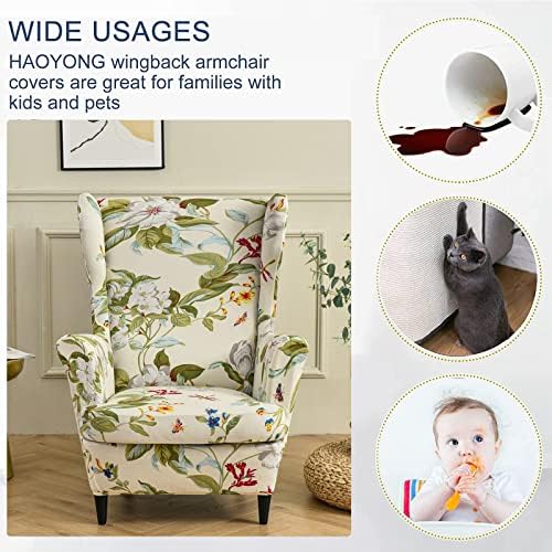 HAOYONG Stretch Wing Chair Cover Set with Ottoman