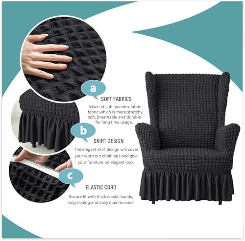Stretch Seersucker Wingback Chair Slipcover with Skirt