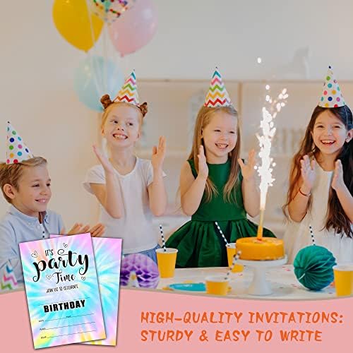 Tie Dye Birthday Invitations 20-Pack with Envelopes