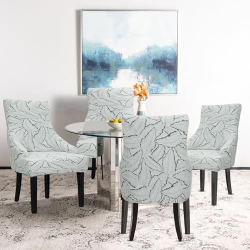 Lellen Wingback Chair Covers with Green Leaf Pattern 4PCS