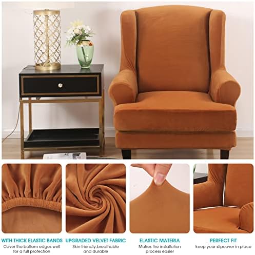TOPCHANCES 2 Piece Wingback Chair Slipcover with Elastic Bottom