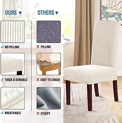 HVERSAILTEX Stretch Dining Chair Covers Set of 2 Ivory Checked Jacquard Slipcovers