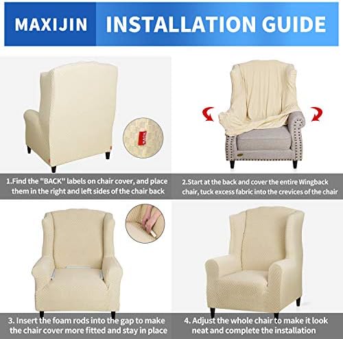 MAXIJIN Stretch Wingback Chair Cover Light Beige
