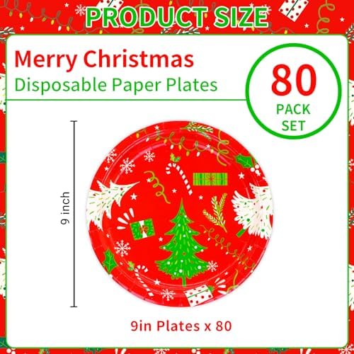 DYLIVeS Christmas Tree Paper Plates 80 Count 9 Inch
