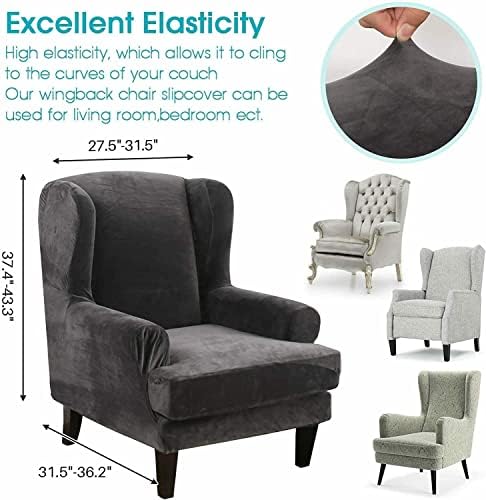 Aedlcal Stretch Velvet Wingback Chair Slipcover 2 Piece