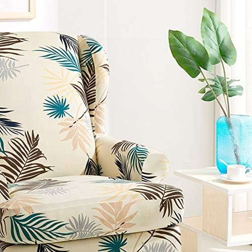 Wingback Chair Slipcovers 2Pcs Set Stretchy Universal Machine Washable Beige