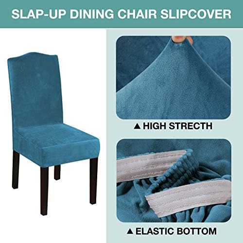 Turquoize Velvet Chair Covers Set of 4 Parson Dining Room Blue Slipcovers