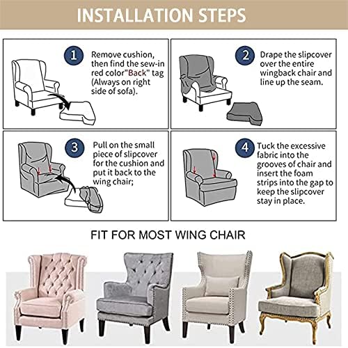Wingback Chair Covers 2 Piece Stretch Slipcover for Living Room Armchair