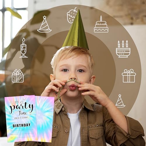 Tie Dye Birthday Invitations 20-Pack with Envelopes