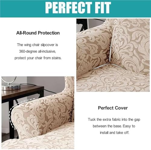 2 Piece Wingback Chair Covers with Arms - Beige