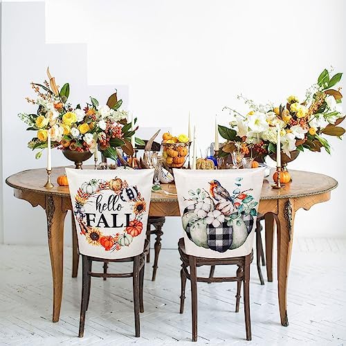 Whaline 4 Pack Fall Dining Chair Covers with Pumpkins Flowers Pattern