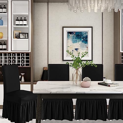 Molasofa Chair Covers Set of 4 Stretch Slipcovers with Skirt Black