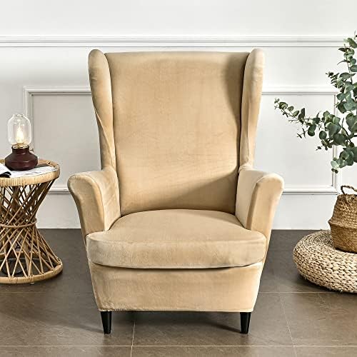 MIFXIN 2 Piece Velvet Wingback Chair Slipcover Set