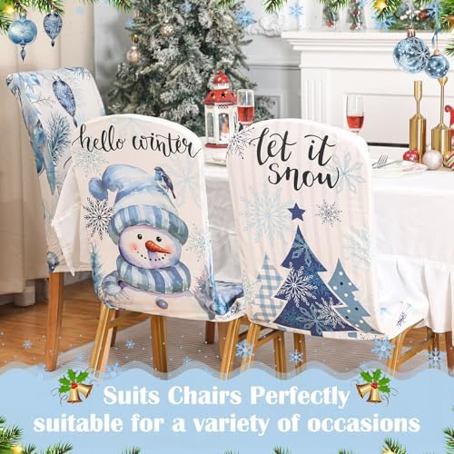 Preboun 6 Pcs Christmas Chair Covers Set Removable Washable Stretch