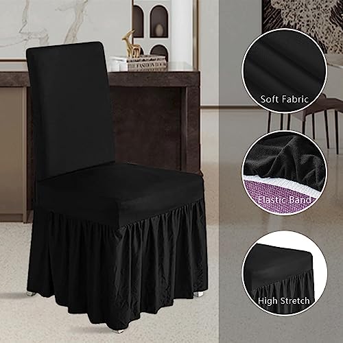 Molasofa Chair Covers Set of 4 Stretch Slipcovers with Skirt Black