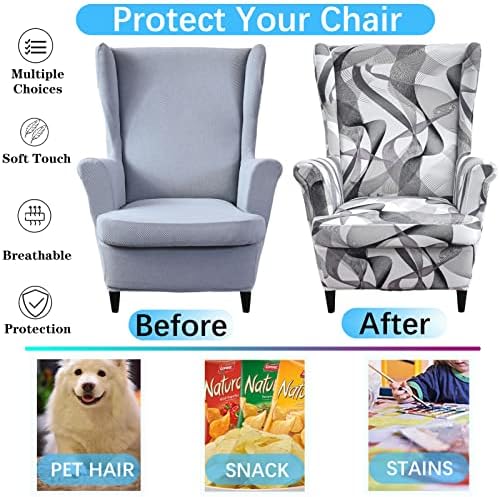 Jusmate Wing Chair Slipcovers 2 Piece Grey White
