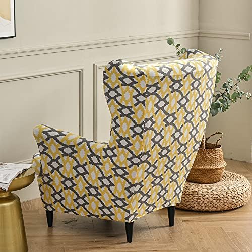 Wing Chair Slipcovers Yellow 2 Piece Geometric Stretch
