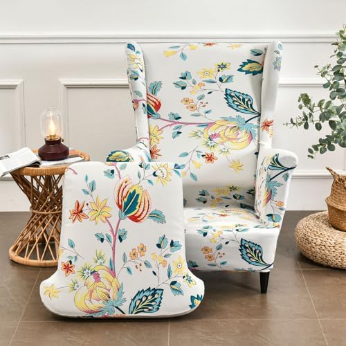Chickwin Stretch Wingback Chair Slipcover Yellow Flower