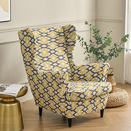 Wing Chair Slipcovers Yellow 2 Piece Geometric Stretch