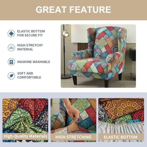 Bohemian Wingback Chair Cover 2-Piece Set