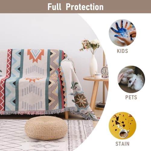 Homcosan Reversible Sofa Cover with Tassels