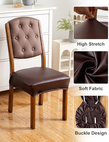 Genina 6-Piece Dining Chair Covers Set Waterproof PU Leather
