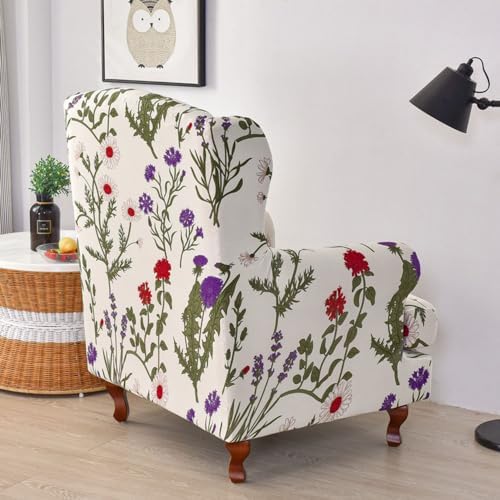Chickwin Stretch Wingback Chair Slipcover Purple Flower